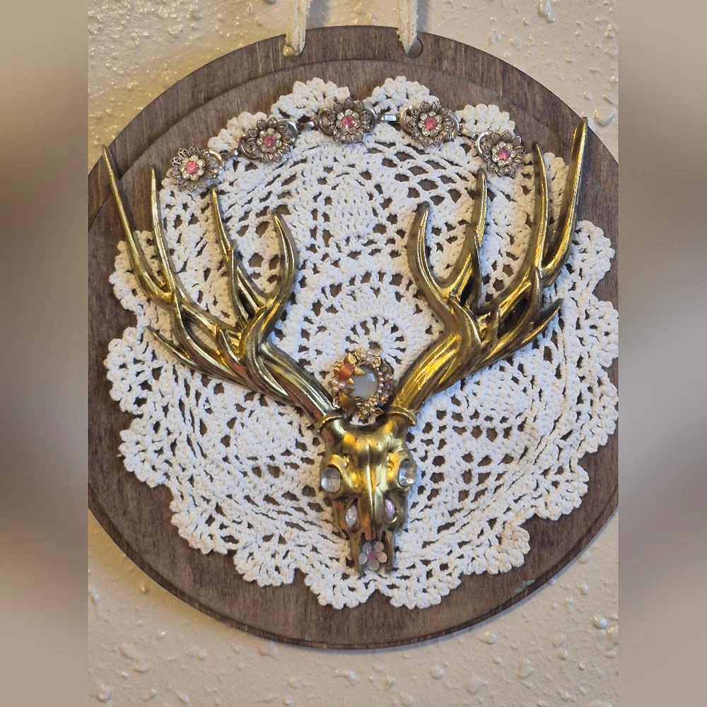 Boho Gold Antler Wall Decor Mixed Media Oddities